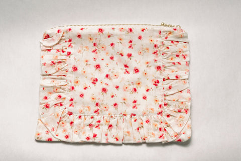Floral Graphic Ruffled Pouch with Zipper