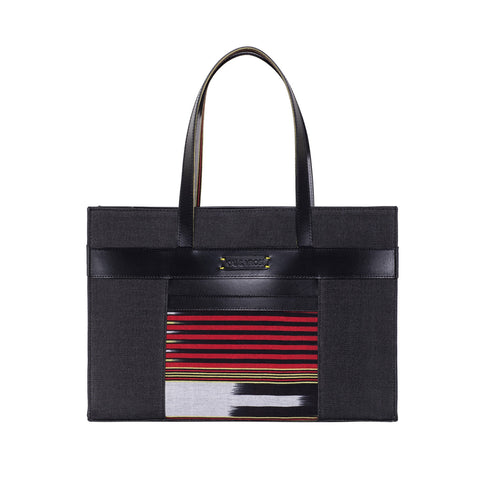 Hand Loomed Stripe Tote with Leather Trim and Magnetic Closure