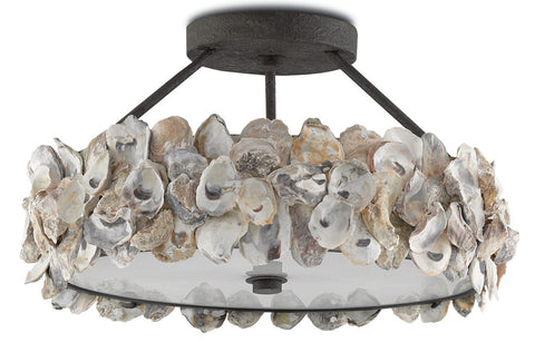 Accent Oyster Coastal Drum Semi Flush Mount Ceiling Light