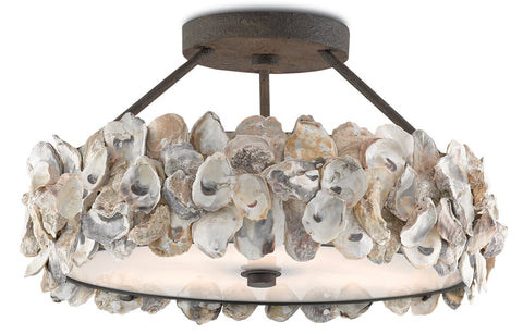 Accent Oyster Coastal Drum Semi Flush Mount Ceiling Light