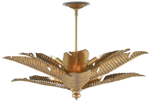 Accent Tropical Semi Flush Mount Ceiling Light with Carving