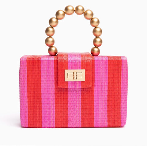 Beach Stripe Clutch with Beads and Turn Lock
