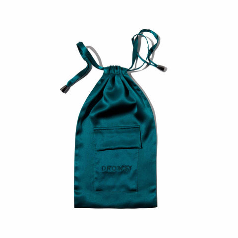 Solid Drawstring Silk Pouch with Pocket