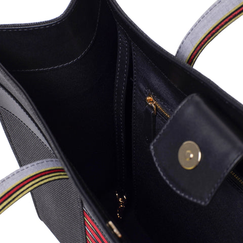 Hand Loomed Stripe Tote with Leather Trim and Magnetic Closure