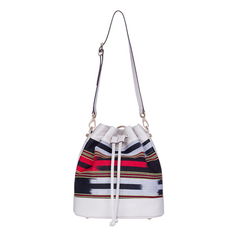 Stripe Drawstring Bucket Bag with Adjustable Straps