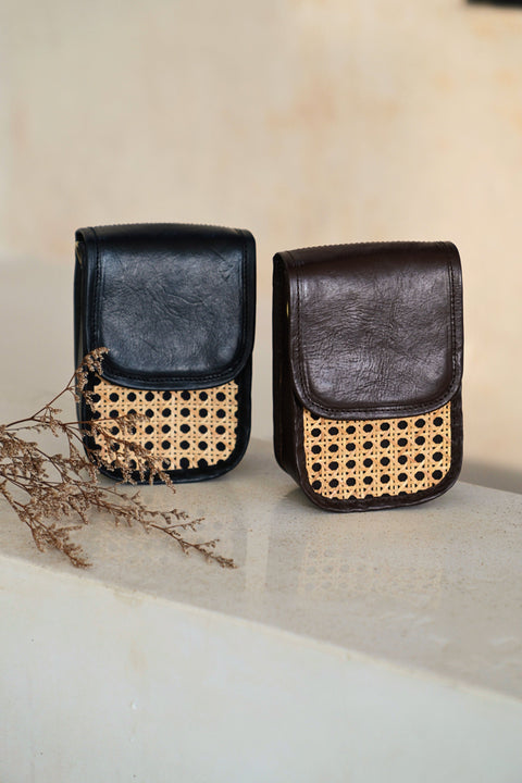 Handwoven Geometric Leather Trim Crossbody