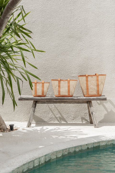 Casual Geometric Handmade Tote with Leather Trim