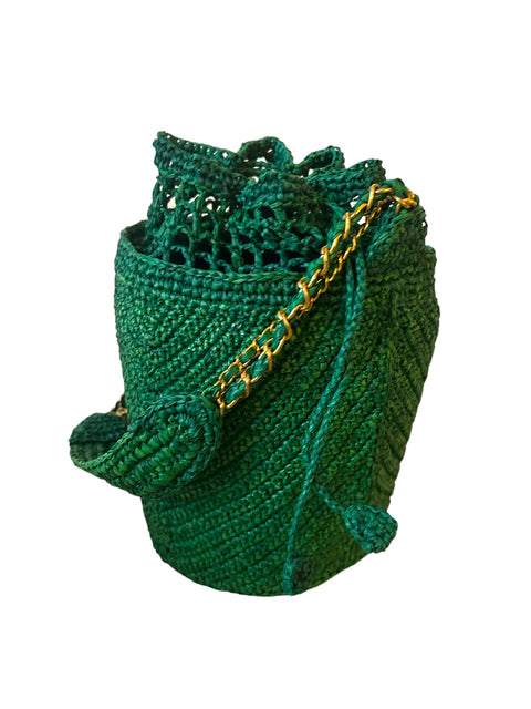 Handmade Drawstring Bucket Bag with Chains