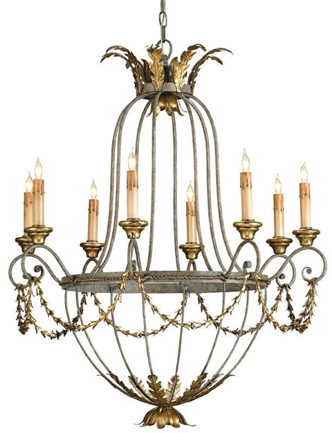 Accent Elegance Chandelier with Carving and Scrolls Ceiling Light