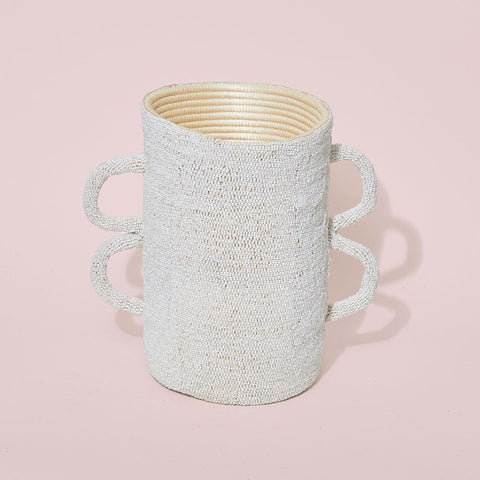 Coastal Handcrafted Cylinder Table Vase with Beaded Edge