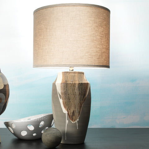 Landslide Accent Handcrafted Drum Table Lamp in Gray