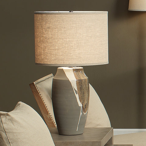 Landslide Accent Handcrafted Drum Table Lamp in Gray