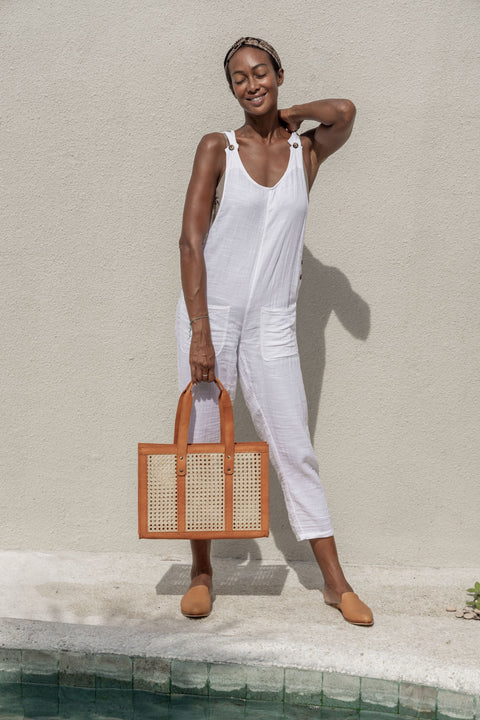 Casual Handmade Geometric Leather Trim Tote