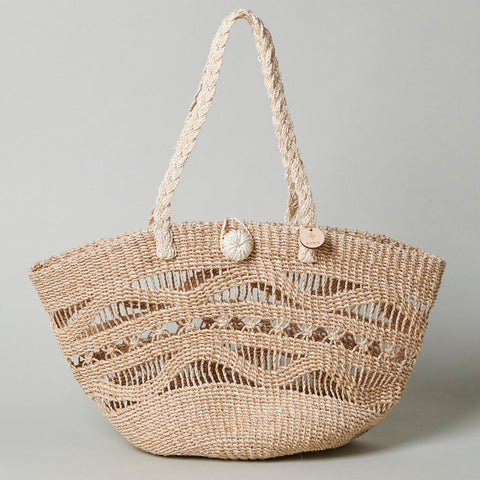Beach Geometric Braided Basket Bag with Pocket and Top Handle