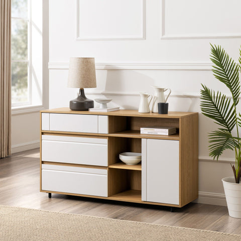 Contemporary Minimalist Sideboard with Inset Handles Cabinet