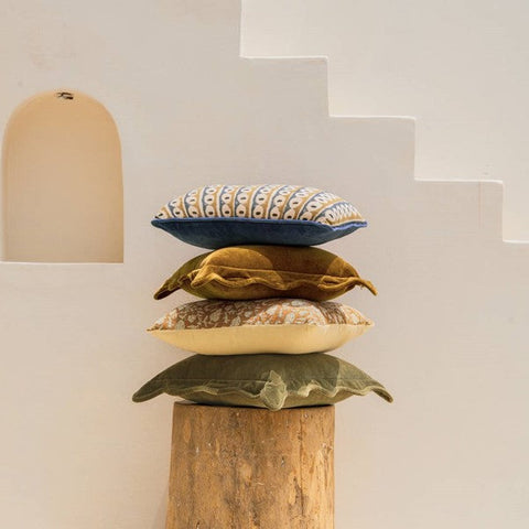 Powered by People Vintage Quiet Luxury Cotton Velvet Pillow Cover with Scallop Trim - 20 x 20