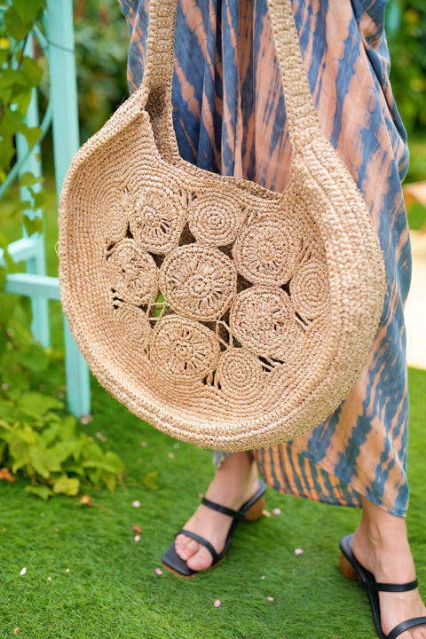 Beach Handmade Geometric Braided Raffia Tote