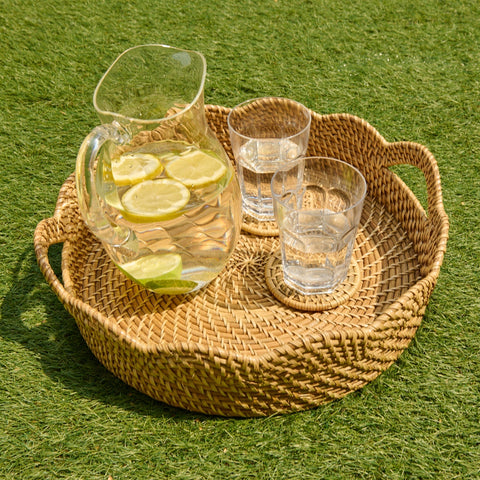 Lily Round Scalloped Rattan Serving Tray