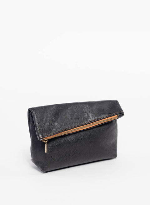 Solid Black Zip Top Pouch with Pocket