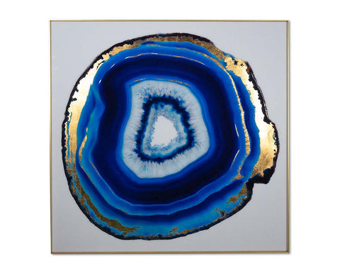 Blue Agate Modern Glossy Print with Gold Frame Wall Art