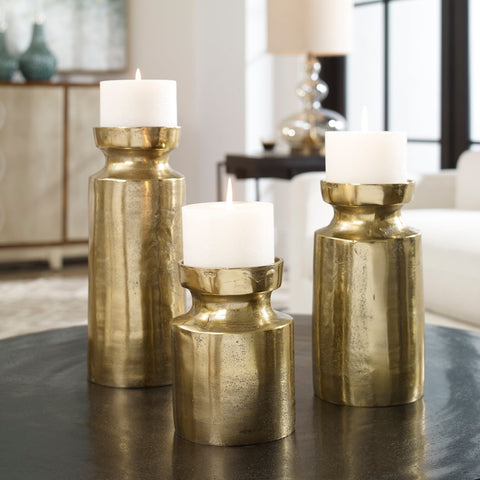 Uttermost Contemporary Textured Cylindrical Candle Stand - Set of 3