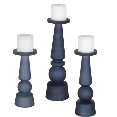 Uttermost Contemporary Cylindrical Glass Candlestick Set for Pillars - Set of 3