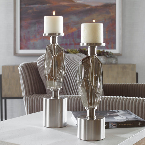 Uttermost Contemporary Geometric Novelty Candlestick Set - Set of 2