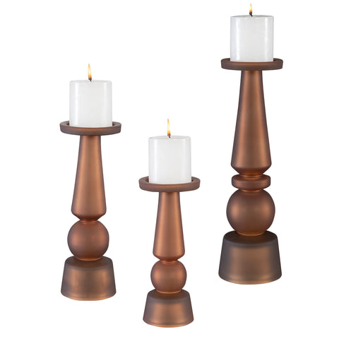 Uttermost Contemporary Cylindrical Glass Candlestick Set for Pillars - Set of 3