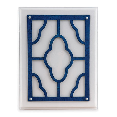 Window Blue Artwork Shadow Box Wall Panel with Asian Design
