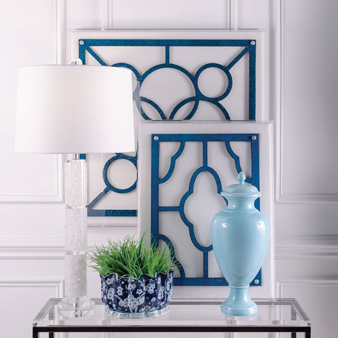 Layered Circles Blue Artwork Modern Hand Finished Wall Panel