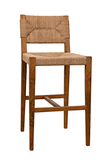 Bran Nature-Driven Modernist Coastal High Back Teak Counter Stool