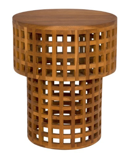 Flynn Modern Round Drum Center Table with Fretwork Accent Table