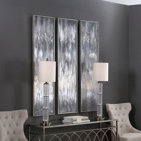 Uttermost Gray Showers Modern Handcrafted Rectangle Painting Wall Art - Set of 3