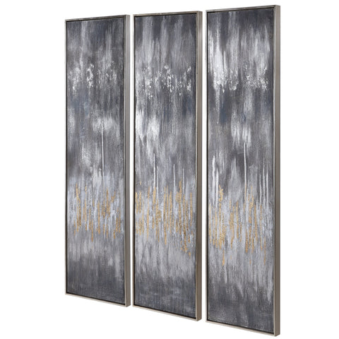 Uttermost Gray Showers Modern Handcrafted Rectangle Painting Wall Art - Set of 3