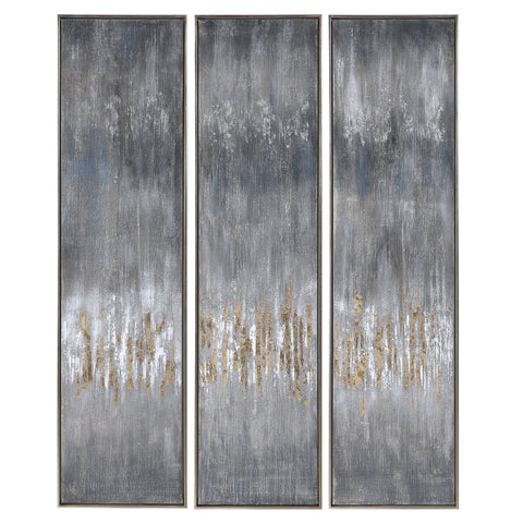 Uttermost Gray Showers Modern Handcrafted Rectangle Painting Wall Art - Set of 3
