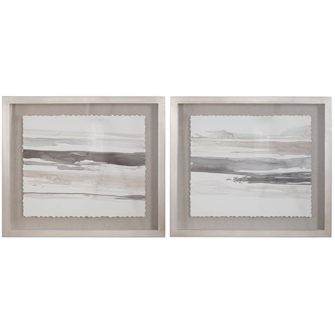 Uttermost Abstract Transitional Square Print with Silver Shadow Box Frame Wall Art - Set of 2