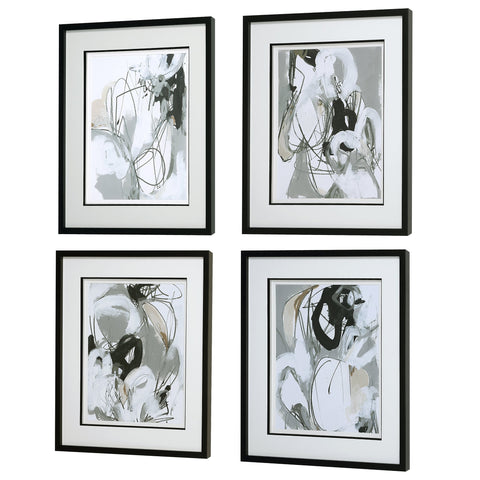 Uttermost Tangled Threads Abstract Framed Prints Contemporary Wall Art - Set of 4