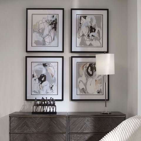 Uttermost Tangled Threads Abstract Framed Prints Contemporary Wall Art - Set of 4