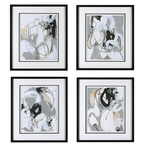 Uttermost Tangled Threads Abstract Framed Prints Contemporary Wall Art - Set of 4