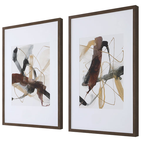 Uttermost Burgundy Interjection Abstract Matte Framed Print Set Wall Art - Set of 2