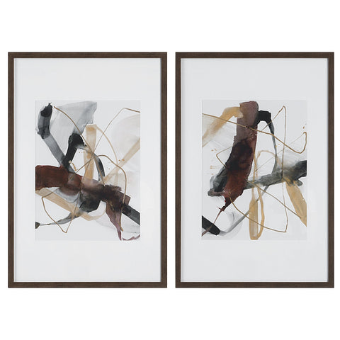 Uttermost Burgundy Interjection Abstract Matte Framed Print Set Wall Art - Set of 2