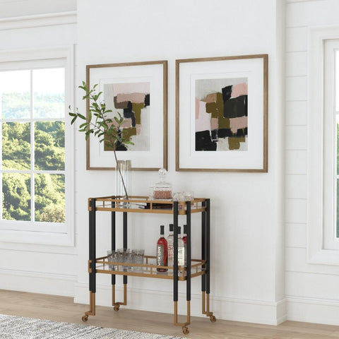 Uttermost Color Block Framed Prints Modern Abstract Oak Rectangle Wall Art - Set of 2