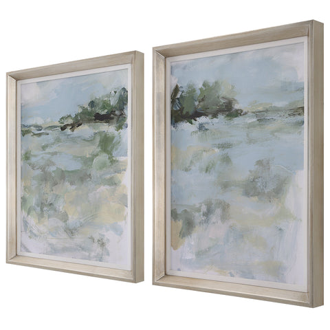 Uttermost Far Away View Modern Abstract Framed Print Wall Art - Set of 2