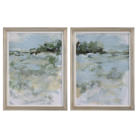 Uttermost Far Away View Modern Abstract Framed Print Wall Art - Set of 2