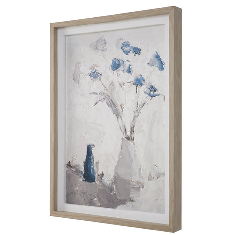 Blue Flowers In Vase Contemporary Matte Framed Wall Art