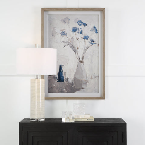 Blue Flowers In Vase Contemporary Matte Framed Wall Art