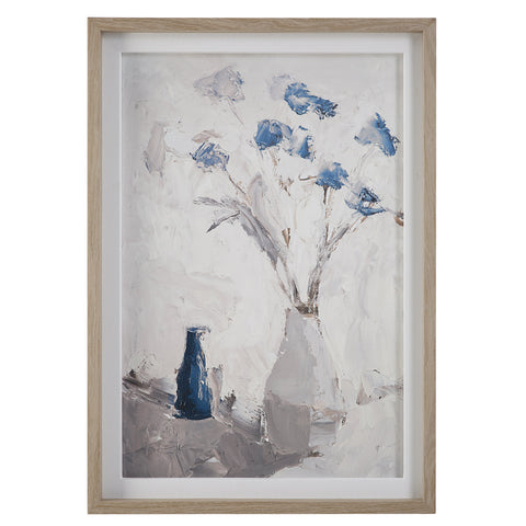 Blue Flowers In Vase Contemporary Matte Framed Wall Art