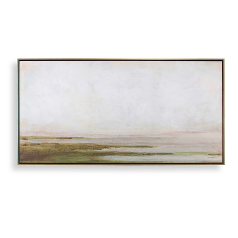 Hazy Lake Framed Landscape Art Gold Gallery Wrap Wall Art