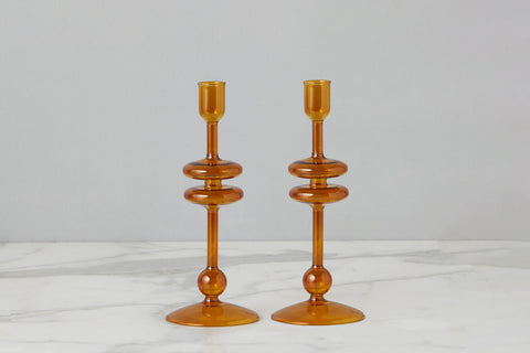 etúHOME Mix & Match Cylindrical Glass Candlestick Set for Tapers - Set of 2