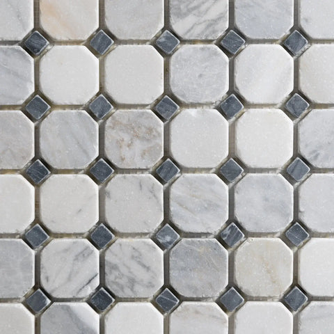 Antique Carrara / Bardiglio Octagon Mosaic Marble Tile